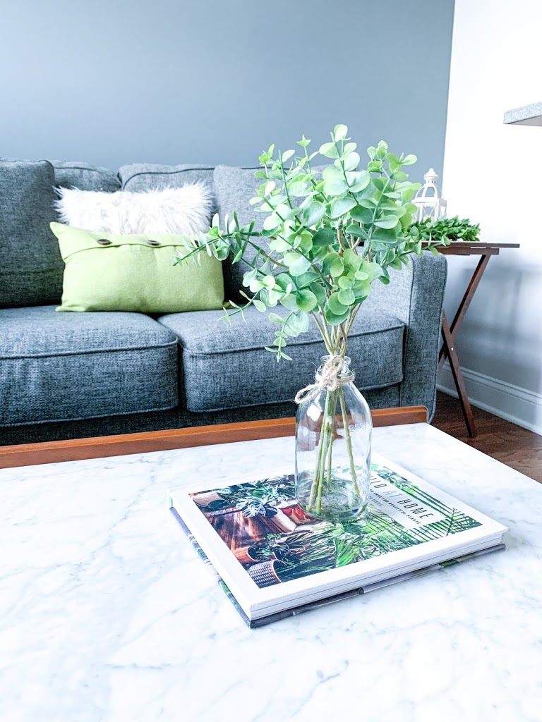 Eucalyptus decor on marble coffee table