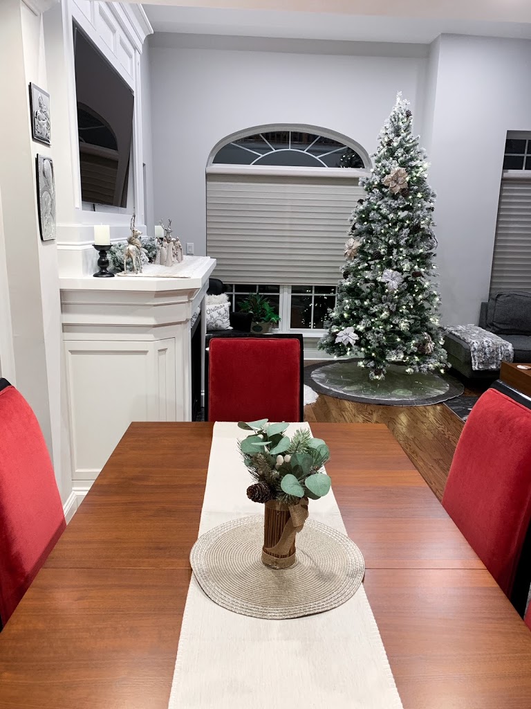 Pine decorations on the dinning room table during Christmas